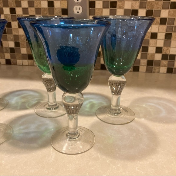 5 Vintage Artland 16oz Blue and Green Water/Wine Goblets - Picture 3 of 6
